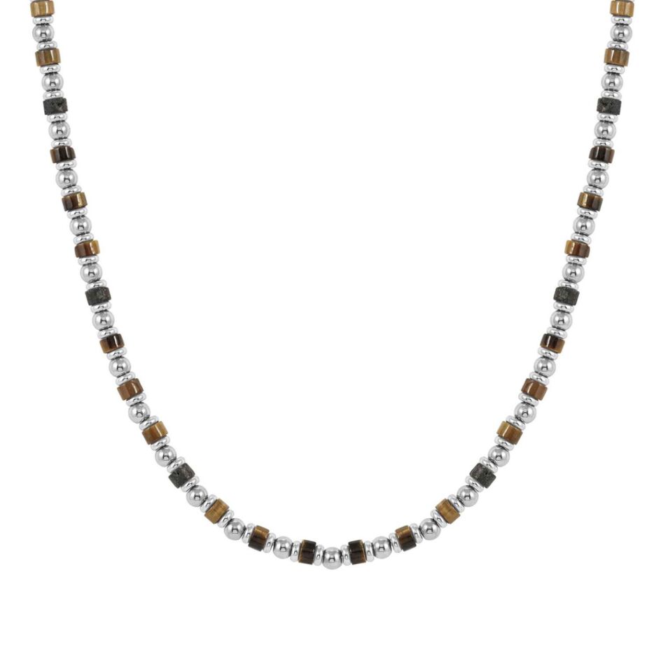 Instinct Steel Tiger's Eye & Lava Stone Sea Necklace
