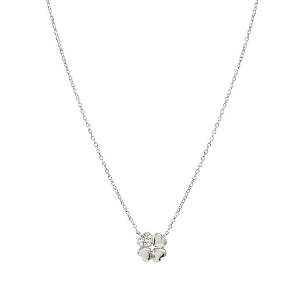 Petit Sparkle Necklace in 925 Sterling Silver and Cubic Zirconia Four Leaf Clover