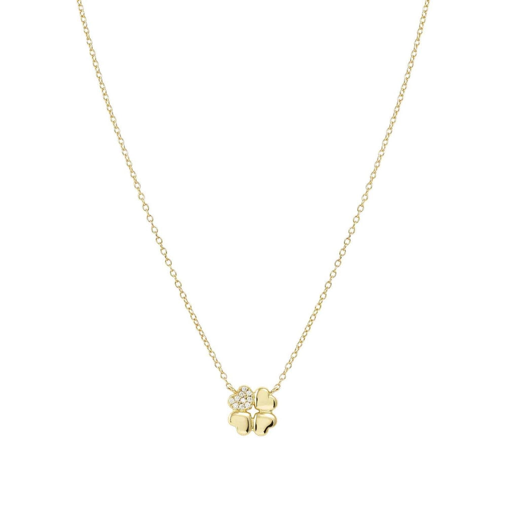 Petit Sparkle Necklace in 925 Sterling Silver and Cubic Zirconia Gold Four Leaf Clover