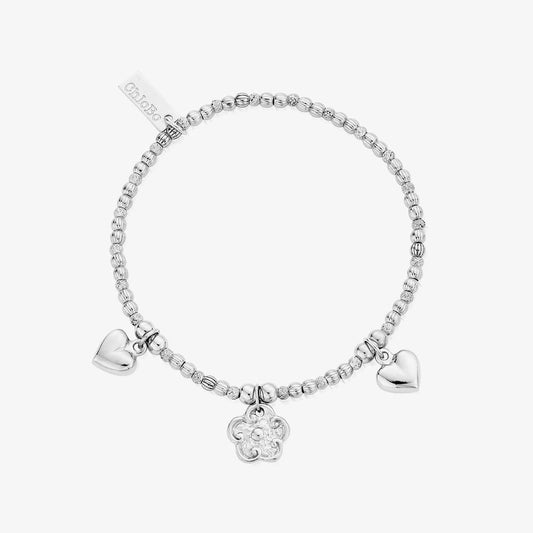 Treasures Of Bali Blossoms Of Grace Sterling Silver Flower & Heart Charm Bracelet