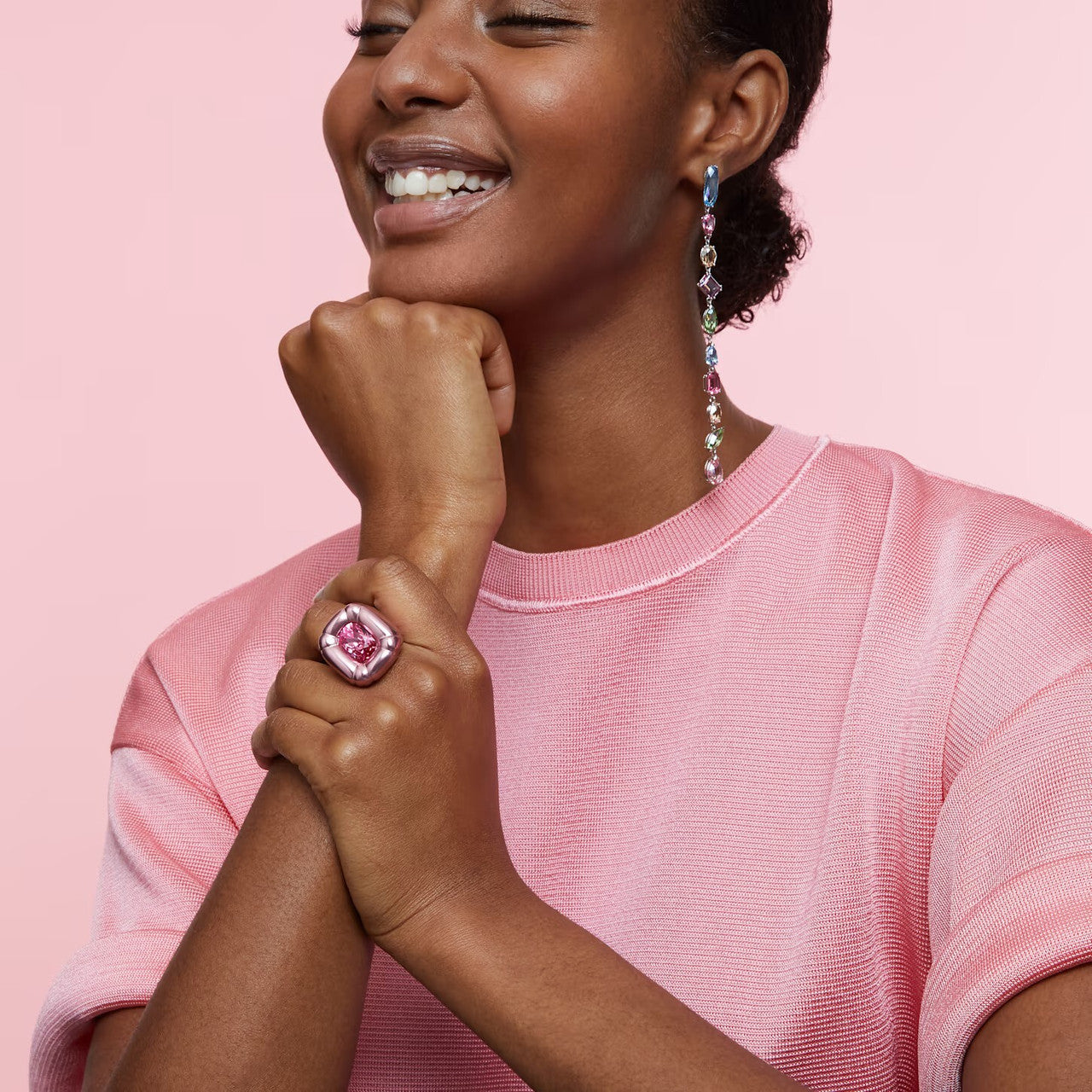 Gema Drop Earrings Asymmetrical, Extra Long, Multicolored, Rhodium Plated