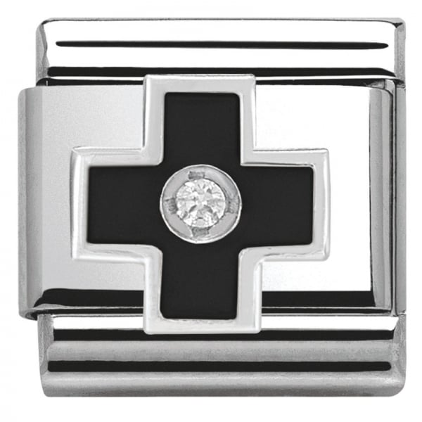 Silver Black Cross Charm