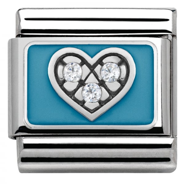 Silver CZ Heart Light Blue Charm