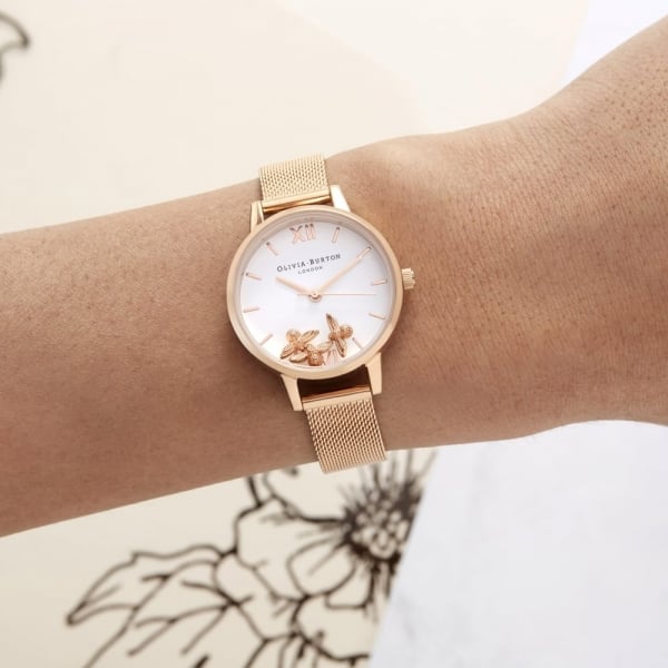 OB Busy Bees Rose Gold Mesh Watch