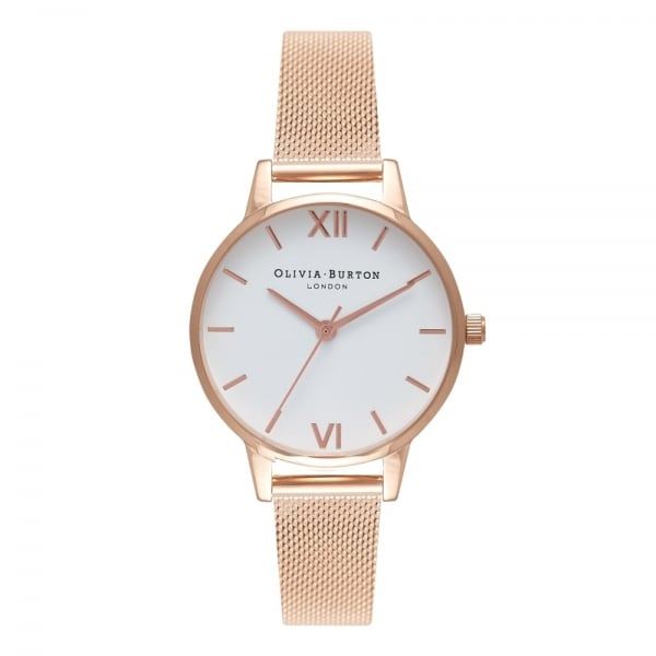 White Dial Rose Gold Mesh Watch