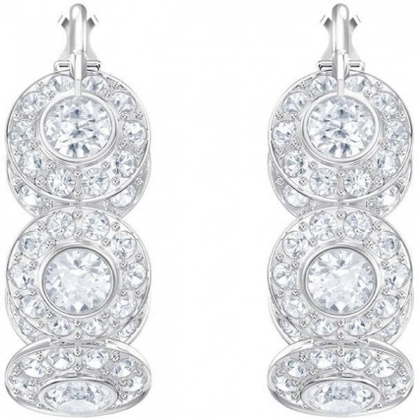 ANGELIC HOOP PIERCED EARRINGS, WHITE, RHODIUM PLATING