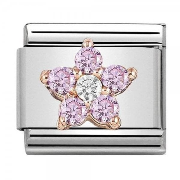 Rose Gold Pink Crystal Flower Charm