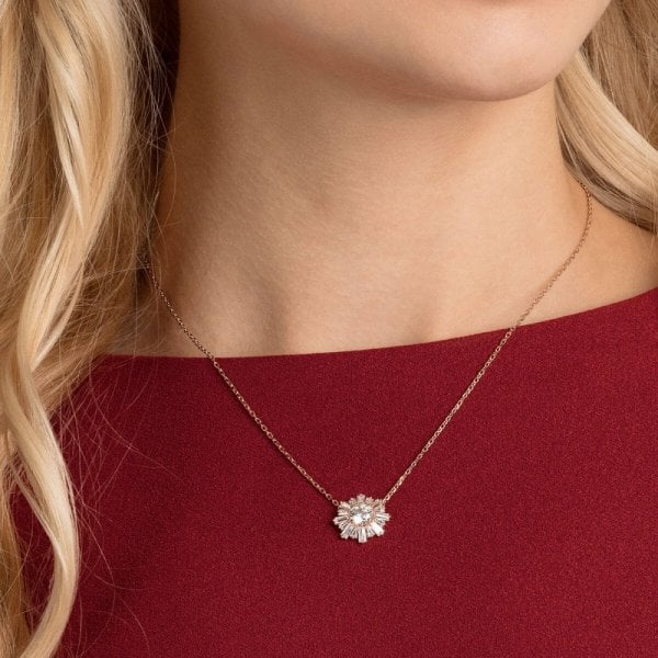 Sunshine Pendant, White, Rose-gold tone plated
