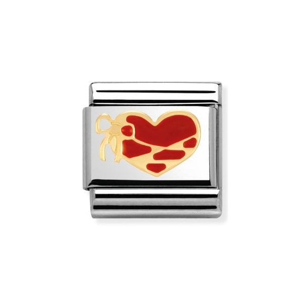 CLASSIC Gold Love Red Heart With Ribbon Charm