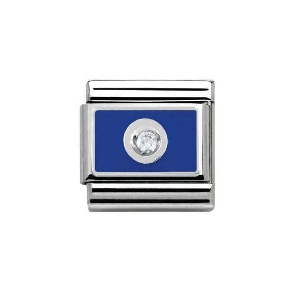 Silver Plate Blue With White Stone Charm