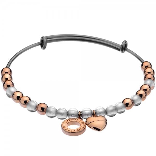 Hot Diamonds Emozioni Rose Gold Plated White Glass Bead Heart Bangle