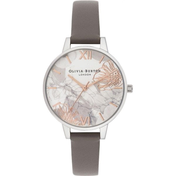 OB Abstract Florals London Grey & Silver Watch