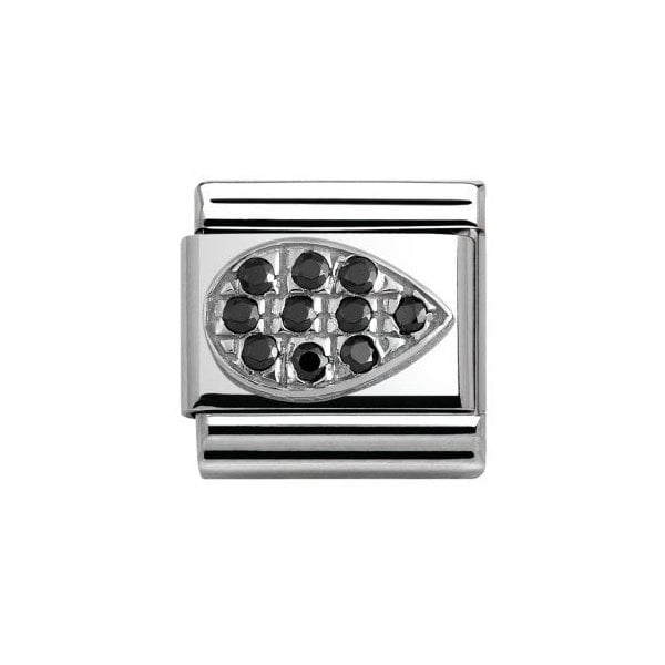 Classic Drop Black Pave In Steel, Cub. Zirconia & 925 Silver Charm