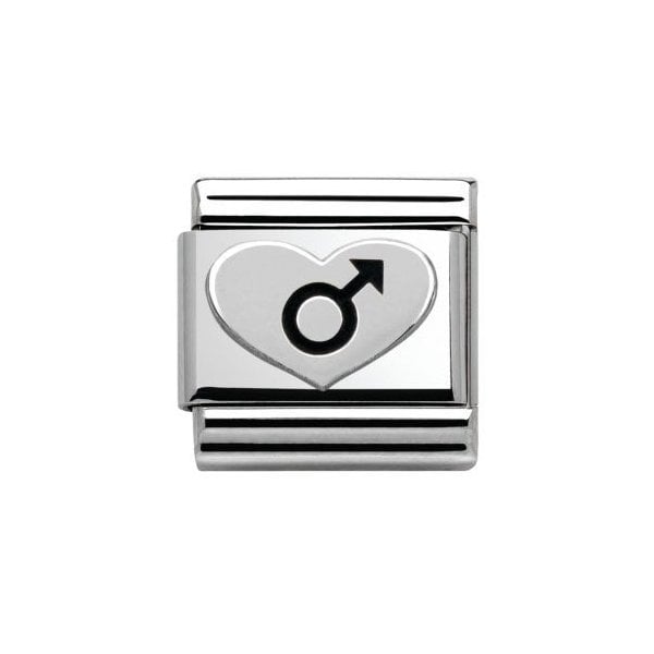 Classic Silver Oxidised Male Symbol Heart Charm