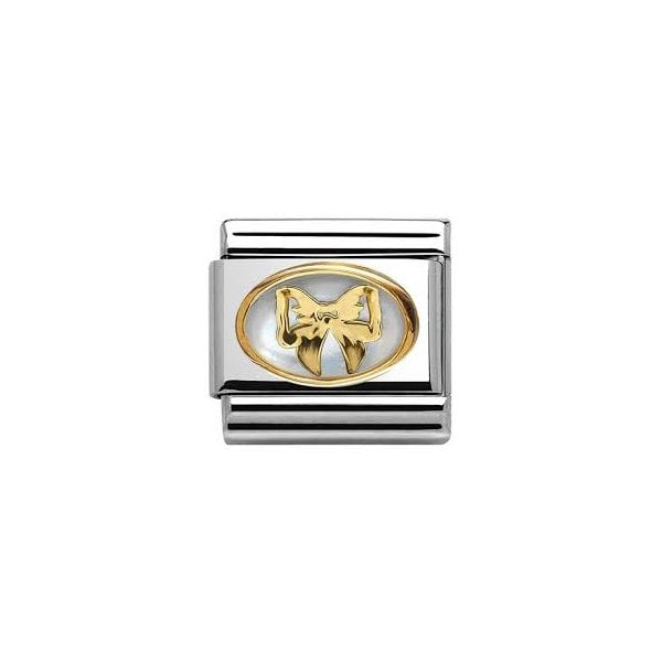 Gold Bow with Mother of Pearl Charm
