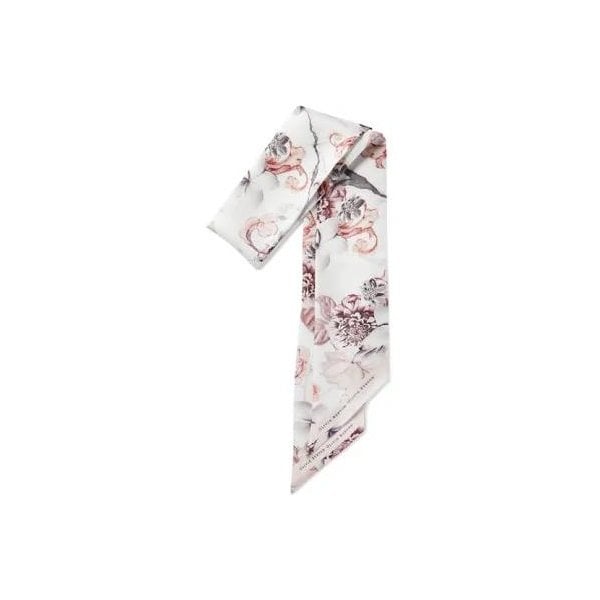 MARBLE FLORAL SKINNY WHITE SCARF