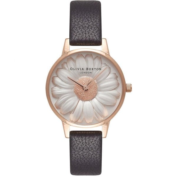 OB 3D Daisy Silver Rose Gold & Black Watch