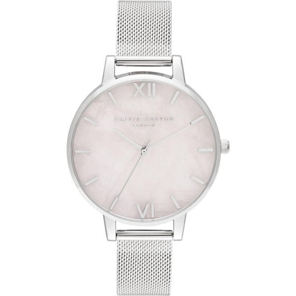 OB Semi Precious Silver & Rose Mesh Watch