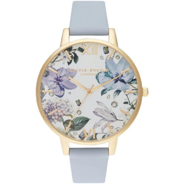 OB Bejewelled Florals Chalk Blue & Gold Watch