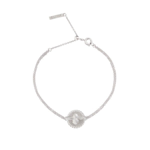 OB Silver Plated 3D Bee Disc Chain Bracelet