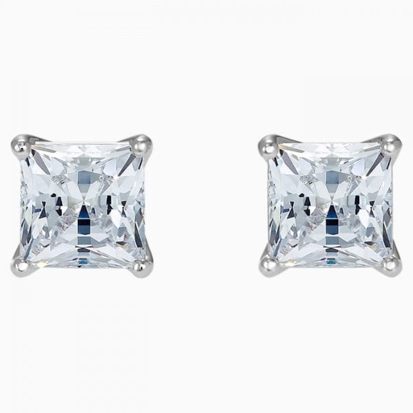 Attract Pierced Earrings White, Rhodium plated