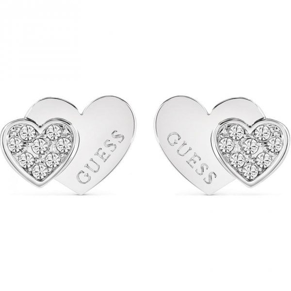 Guess Me & You Crystal Double Heart Stud Earrings