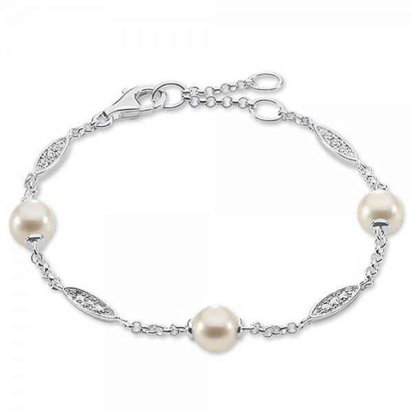 Silver Cubic Zirconia Freshwater Pearl Bracelet