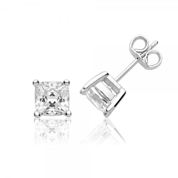 Single Stone 6mm Cushion Cut Claw Set Earrings