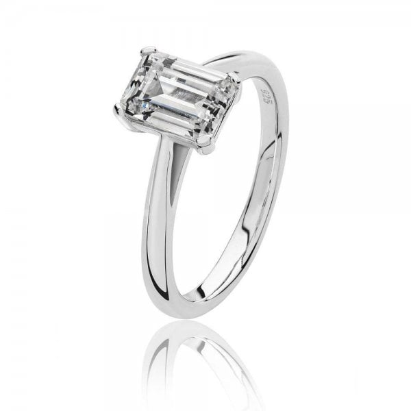 Silver 4 Claw Set 8x6mm Cut Cubic Zirconia Ring