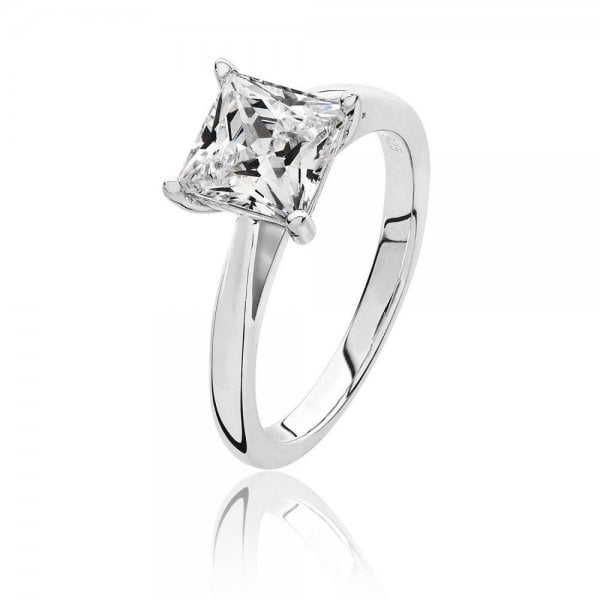 Silver 4 Claw Set 7mm Square Cubic Zirconia Ring