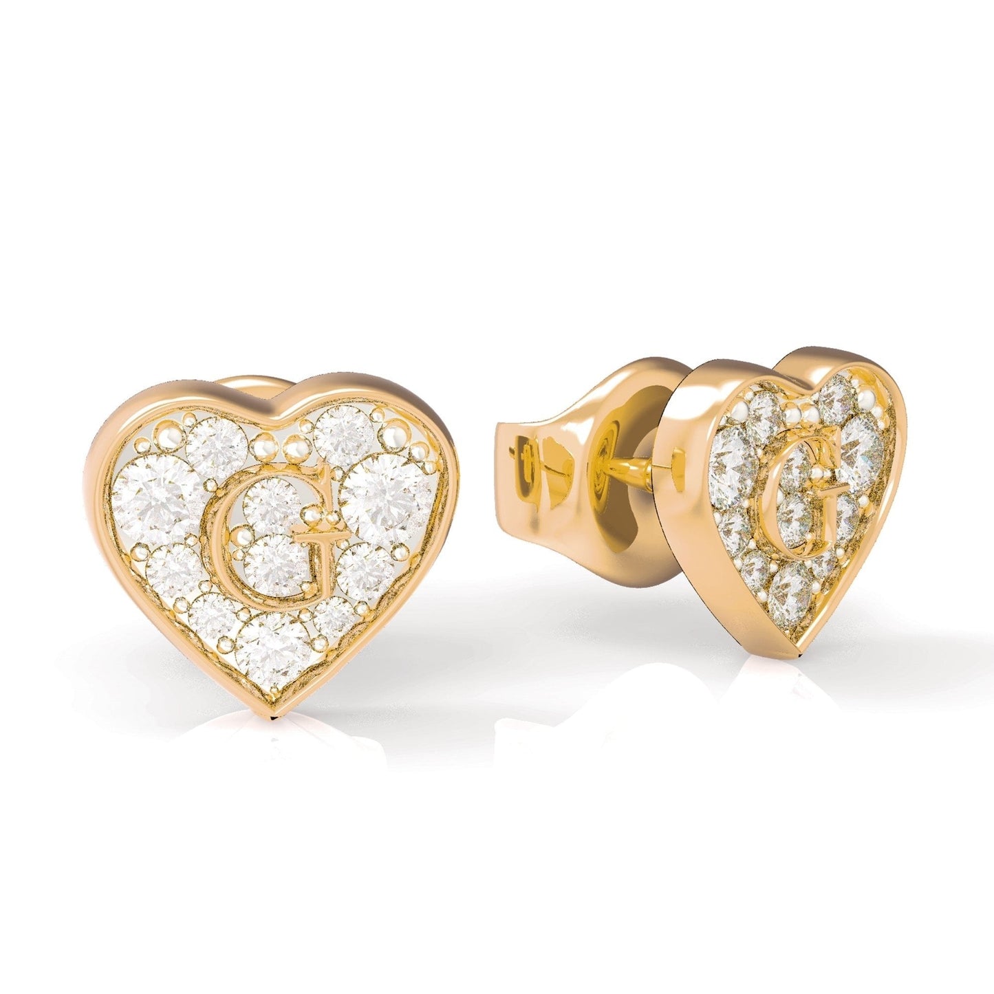 G Shine Gold Plated Crystal Heart Stud Earrings