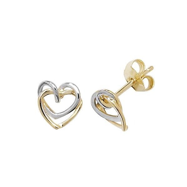 9ct Yellow/White Gold Interlocking Heart Studs