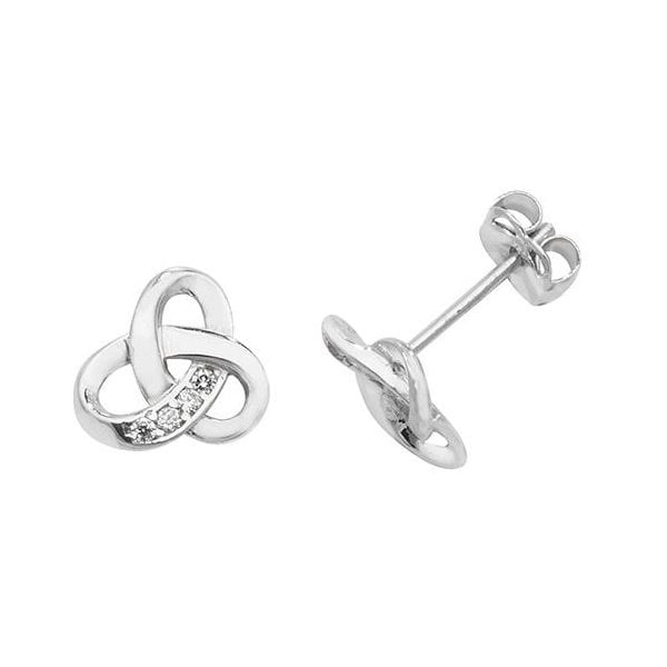 9ct White Gold CZ Celtic Stud Earrings