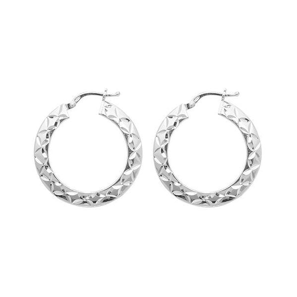 Silver 20mm Diamond Cut Hoop Earrings