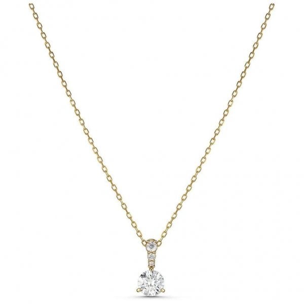 Solitaire Pendant, White, Gold-tone plated