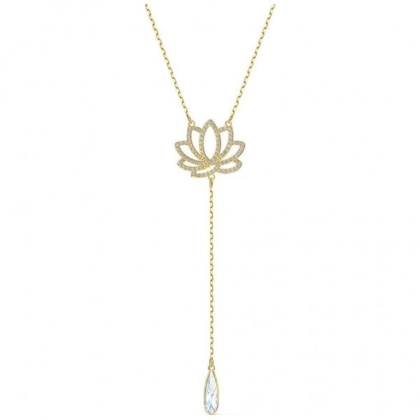 Symbolic Lotus Necklace, White, Gold-tone plated