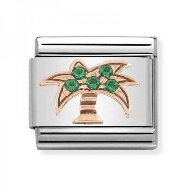 Classic Symbols In Stainless Steel With 9k Rose Gold And CZ Palm Tree Charm