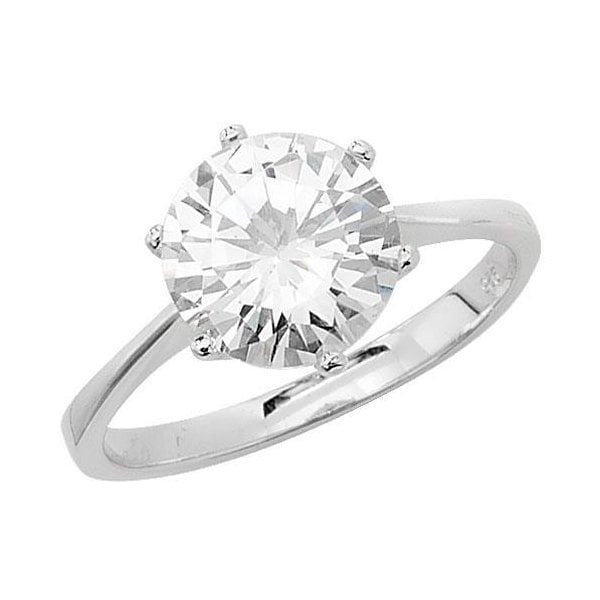 Silver Ladies Solitaire CZ Ring