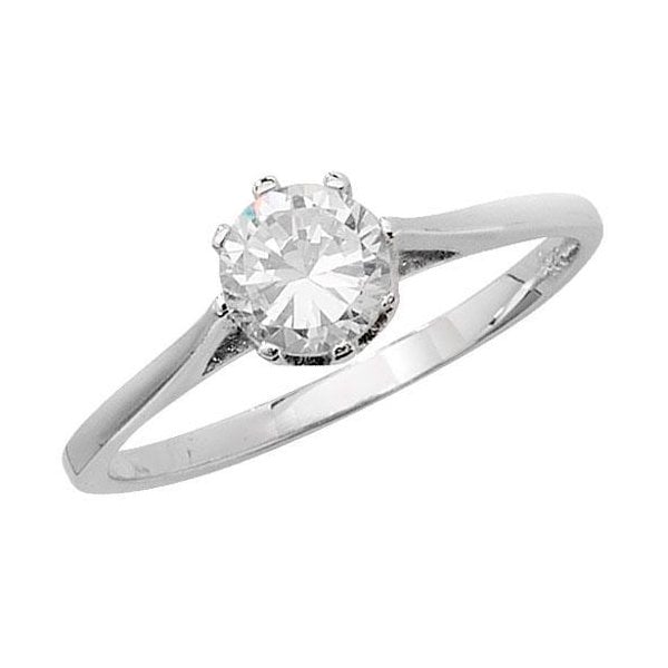 Silver Ladies Solitaire CZ Ring