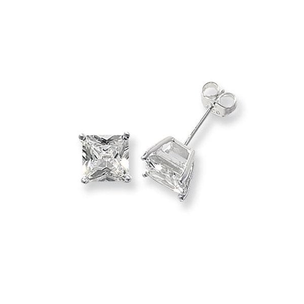 Silver 7mm Square CZ Stud Earrings