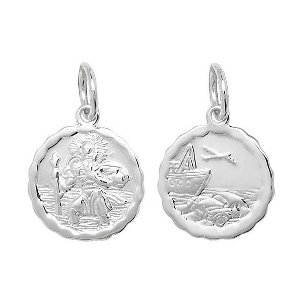 Silver St. Christopher Double-Sided Wavy Pendant