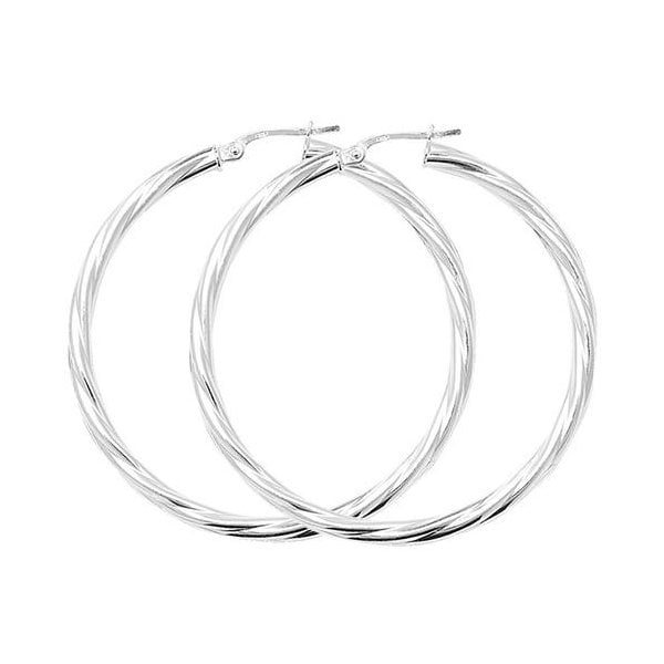 Silver 40mm Twisted Hoop Earrings