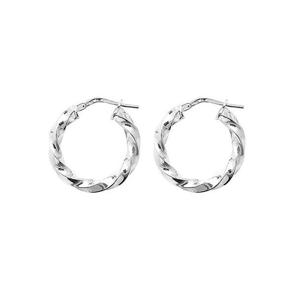 Silver 15mm Twisted Hoop Earrings