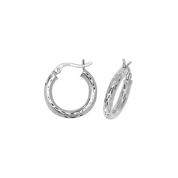 Silver 10mm Diamond Cut Hoop Earrings