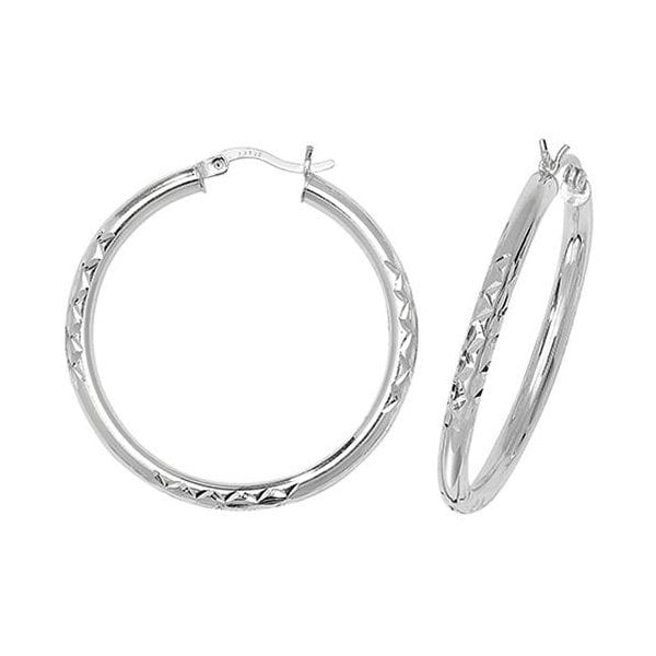 Silver 30mm Diamond Cut Hoop Earrings