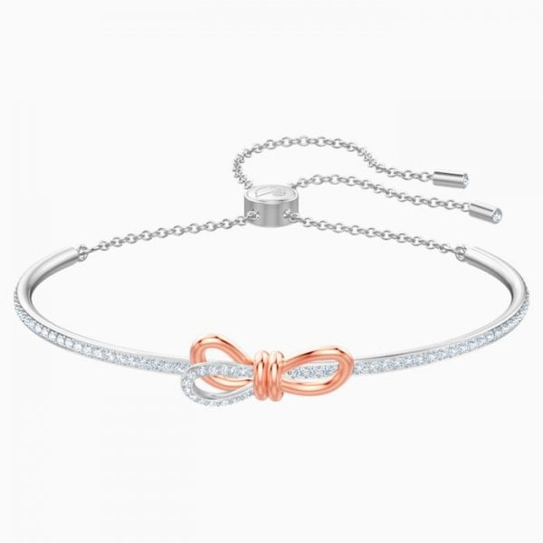 Lifelong Bow Bangle - White, Mixed Metal Finish