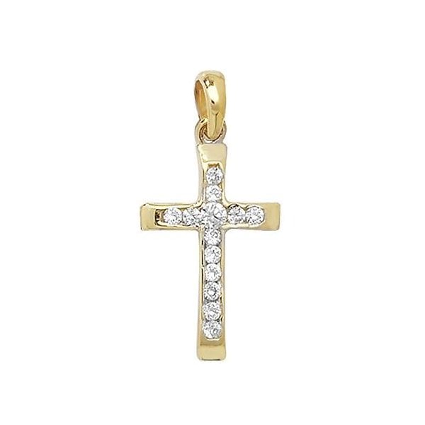 9ct Yellow Gold Cross CZ Pendant