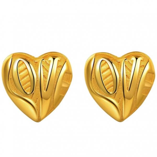 Yellow Gold Plated Stud Earrings with "Love"