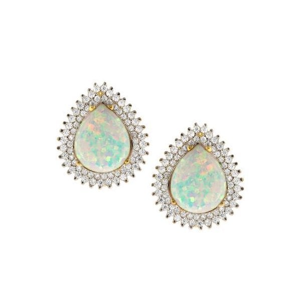 9CT TEAR C OPAL WITH DOUBLE WHITE CZ SURROUND
