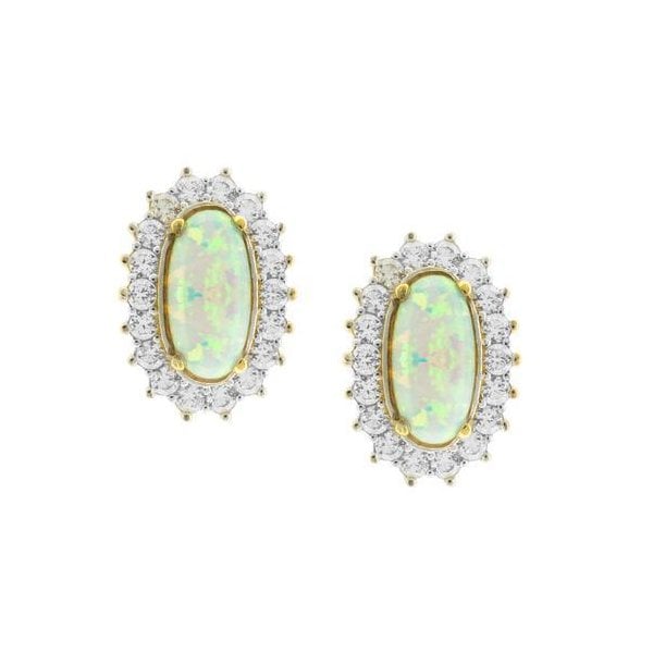 9CT Y/G OVAL C.OPAL WITH CZ SURROUND